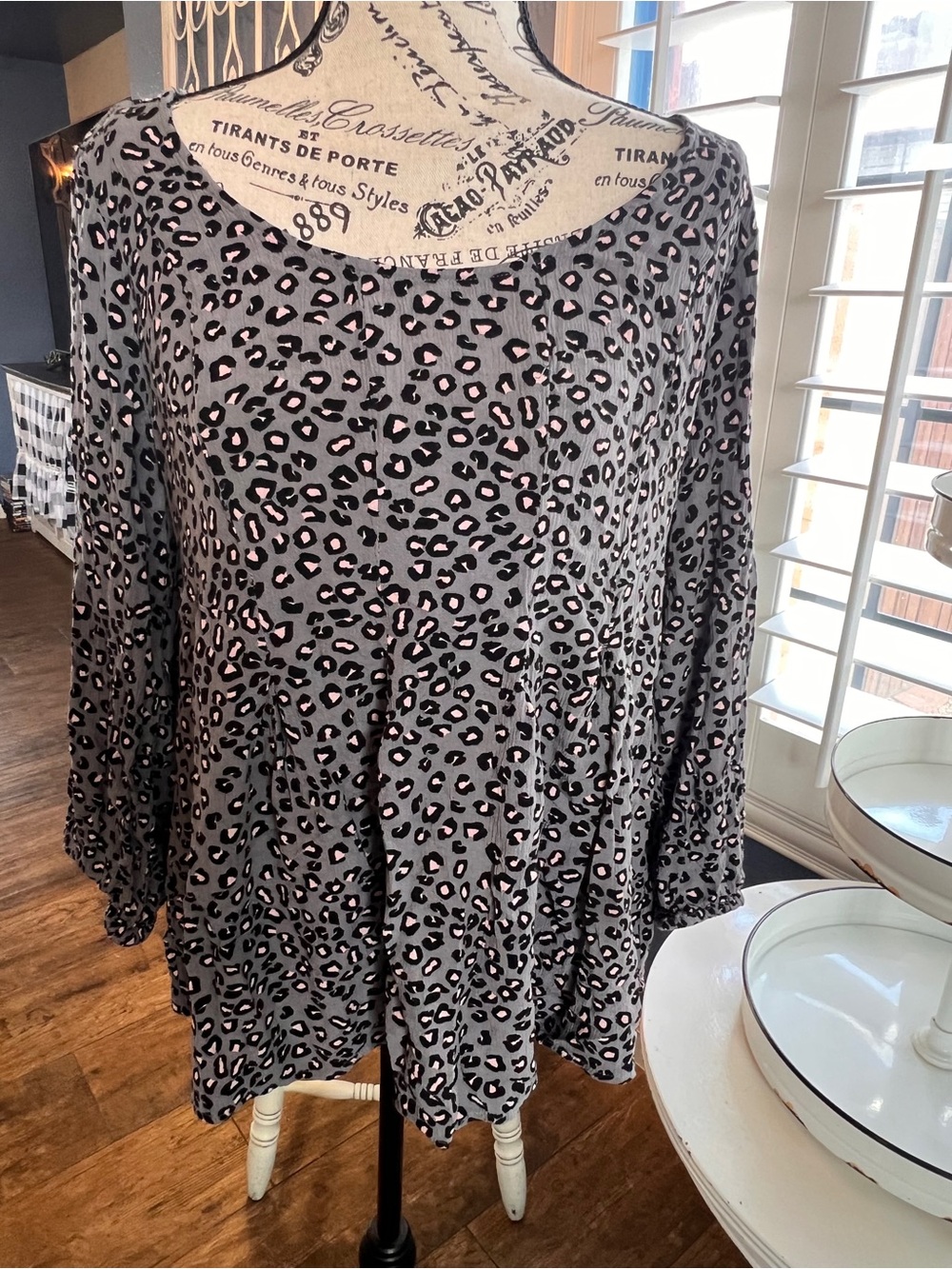 torrid Gray Leopard Print Tunic with Pink Spots